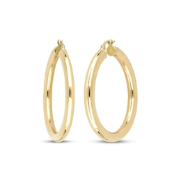 Polished Round Tube Hoop Earrings 10K Yellow Gold 30mm