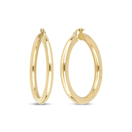 Polished Round Tube Hoop Earrings 10K Yellow Gold 40mm