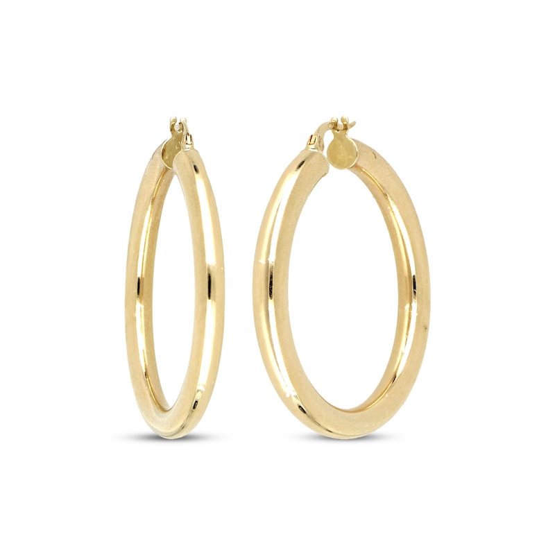 Main Image 1 of Polished Round Tube Hoop Earrings 10K Yellow Gold 40mm