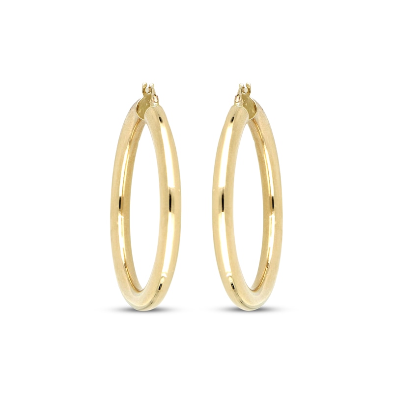 Polished Round Tube Hoop Earrings 10K Yellow Gold 40mm | Kay