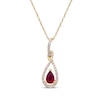 Thumbnail Image 1 of Pear-Shaped Natural Ruby & Diamond Teardrop Frame Necklace 1/6 ct tw 10K Yellow Gold 18&quot;