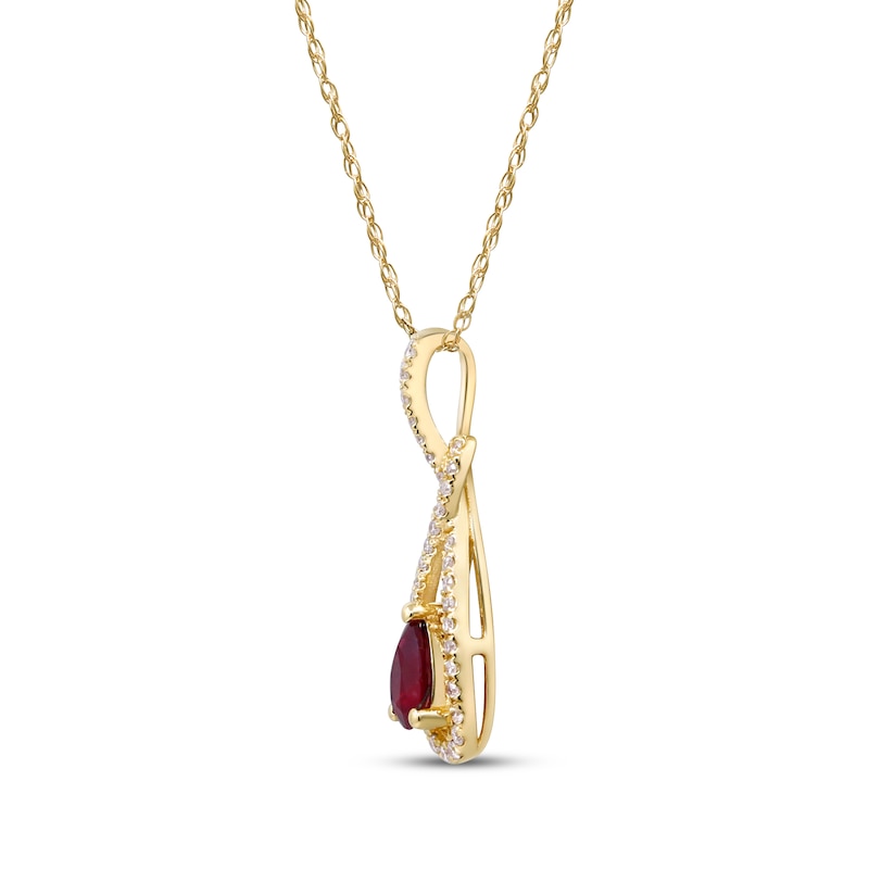 Main Image 2 of Pear-Shaped Natural Ruby & Diamond Teardrop Frame Necklace 1/6 ct tw 10K Yellow Gold 18&quot;