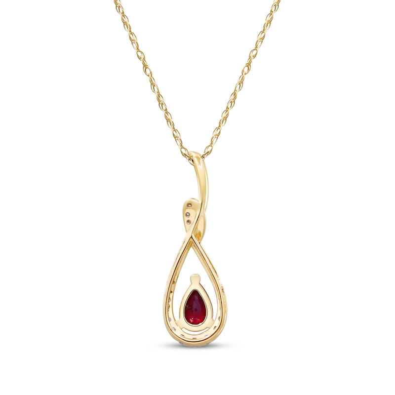 Main Image 3 of Pear-Shaped Natural Ruby & Diamond Teardrop Frame Necklace 1/6 ct tw 10K Yellow Gold 18&quot;