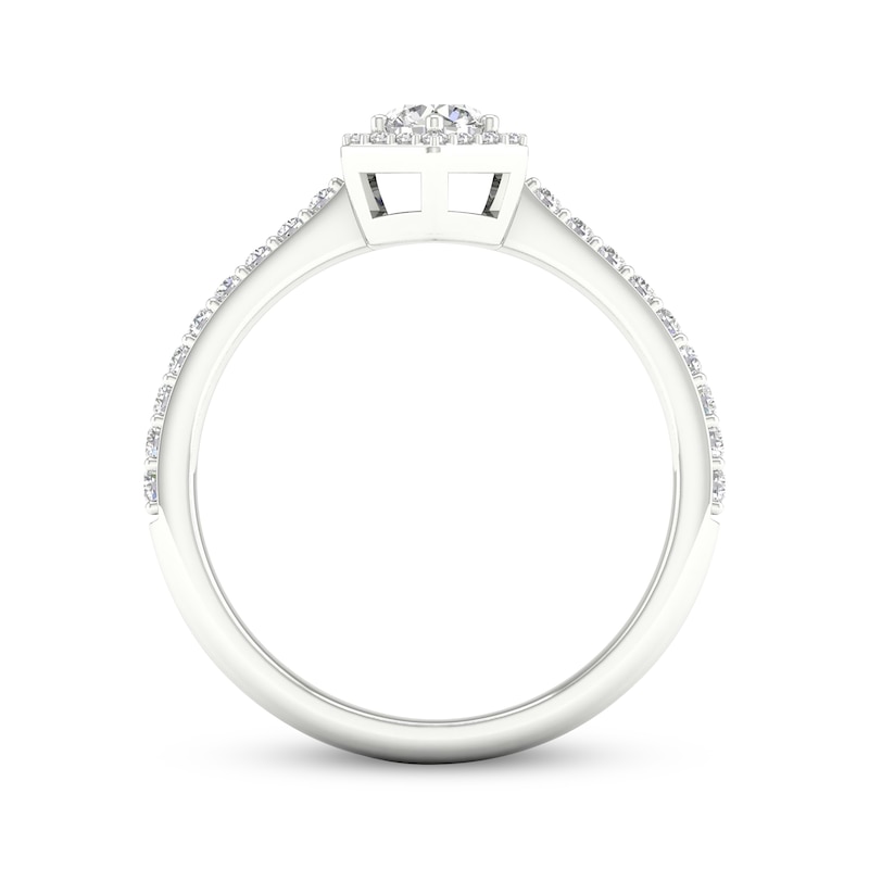 Round-Cut Diamond Hexagon Halo Engagement Ring 1/2 ct tw 14K White Gold