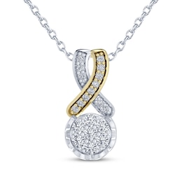 Multi-Diamond Center Twist Drop Necklace 1/5 ct tw Sterling Silver & 10K Yellow Gold 18&quot;