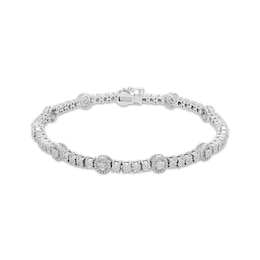 Diamond Beaded Halo Station Line Bracelet 1/5 ct tw Sterling Silver 7&quot;