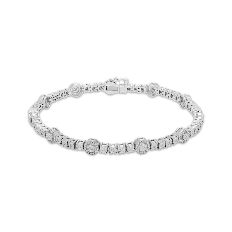 Main Image 1 of Diamond Beaded Halo Station Line Bracelet 1/5 ct tw Sterling Silver 7&quot;