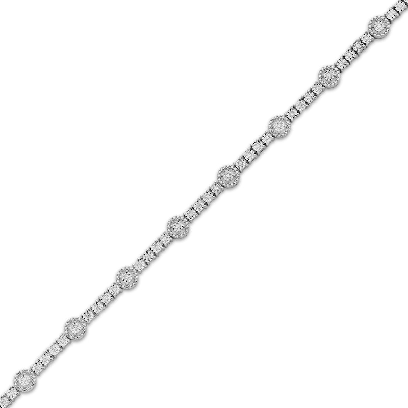 Main Image 2 of Diamond Beaded Halo Station Line Bracelet 1/5 ct tw Sterling Silver 7&quot;