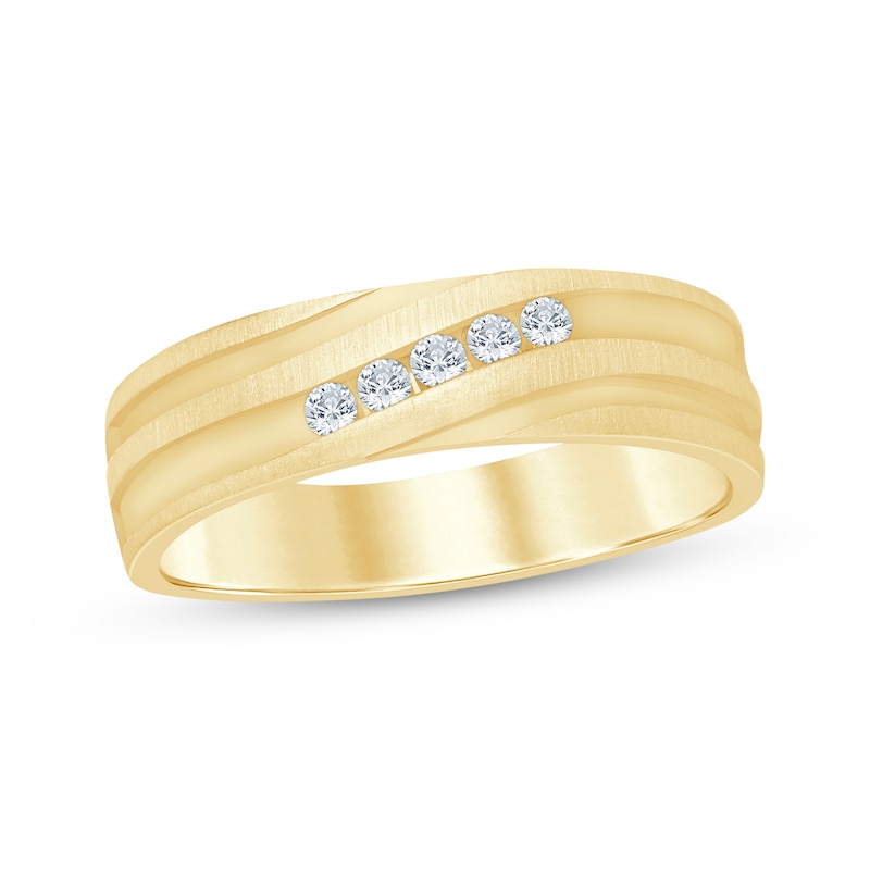 Main Image 1 of Men's Diamond Five-Stone Wedding Band 1/6 ct tw 10K Yellow Gold