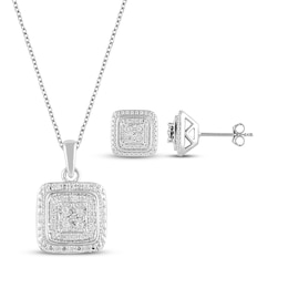 Multi-Diamond Cushion-Shaped Gift Set 1/5 ct tw Sterling Silver