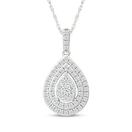 Lab-Grown Diamonds by KAY Multi-Stone Pear-Shaped Necklace 1/2 ct tw Sterling Silver 18&quot;