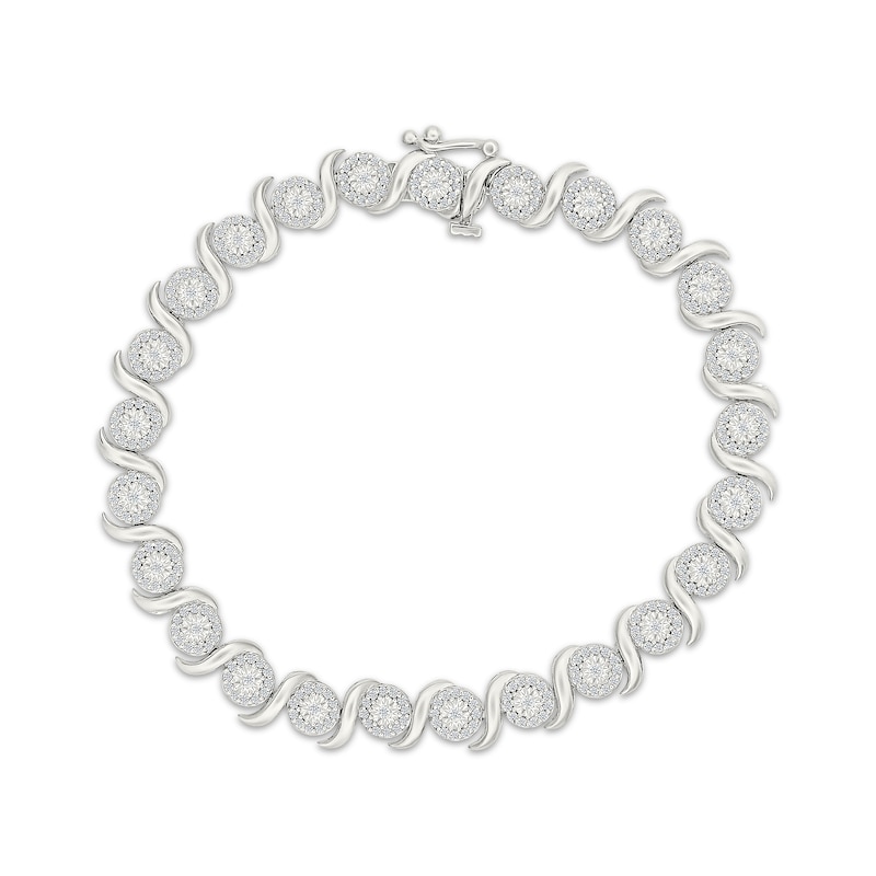 Main Image 1 of Diamond Halo S-Link Bracelet 1 ct tw Sterling Silver 7&quot;