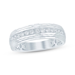 Now + Forever Men's Diamond Angled Pattern Wedding Band 1/2 ct tw 10K White Gold