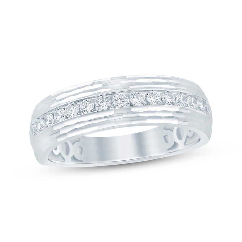 Main Image 1 of Men's Diamond Angled Pattern Wedding Band 1/2 ct tw 10K White Gold