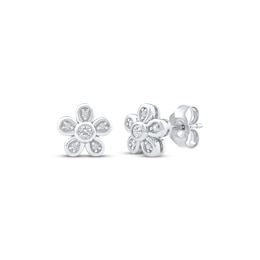 Diamond Flower Stud Earrings 1/10 ct tw 10K White Gold