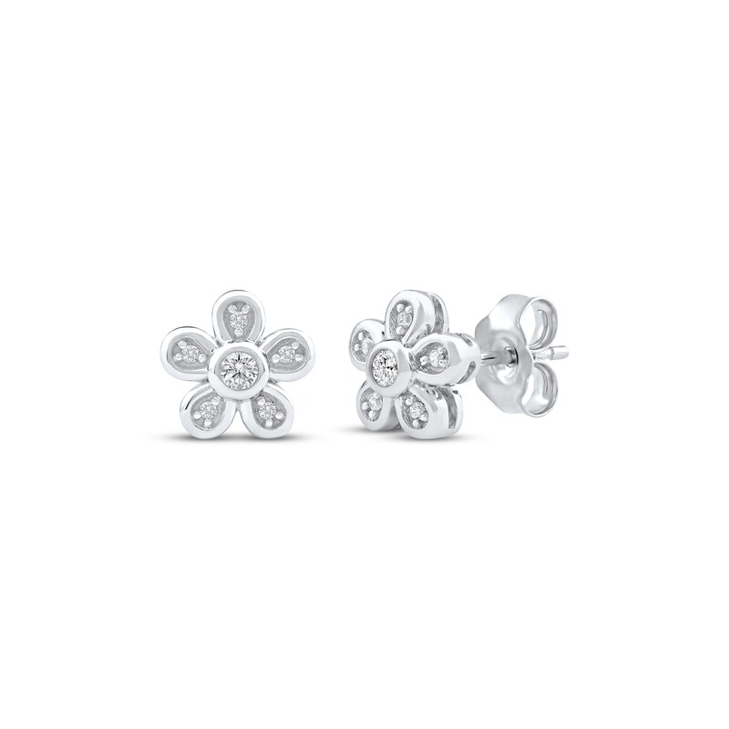 Main Image 1 of Diamond Flower Stud Earrings 1/10 ct tw 10K White Gold