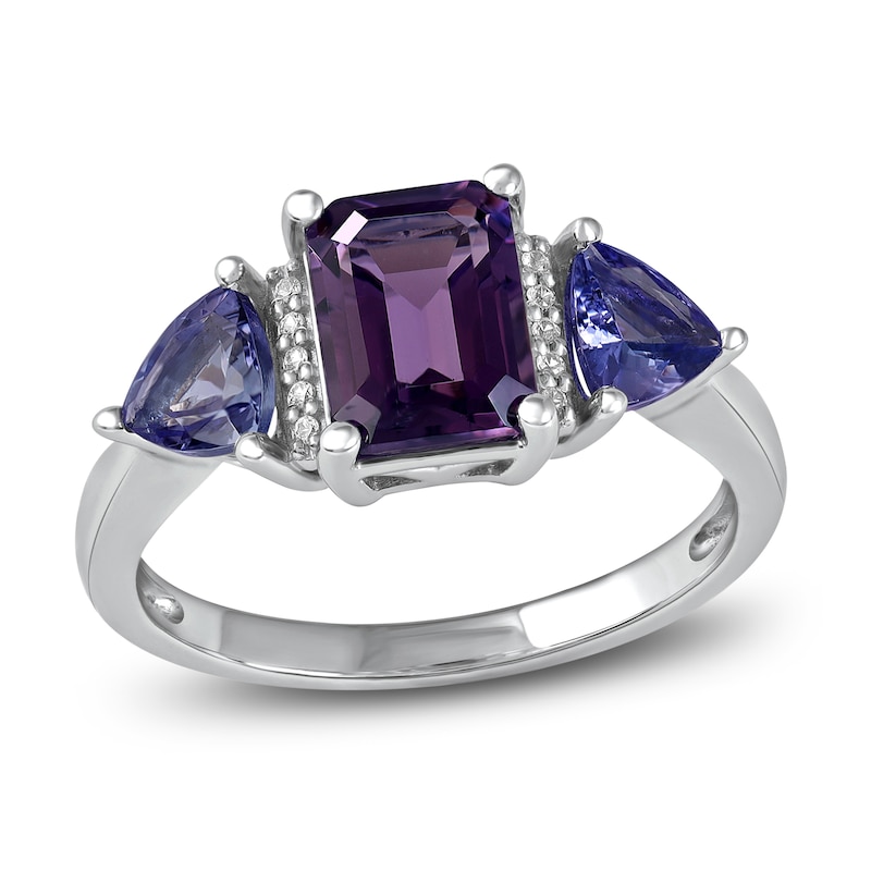 Main Image 1 of Amethyst, Tanzanite & White Lab-Created Sapphire Ring Sterling Silver