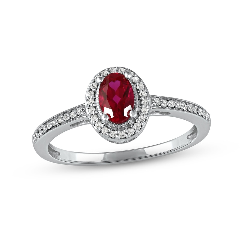 Main Image 1 of Lab-Created Ruby & White Lab-Created Sapphire Ring Sterling Silver