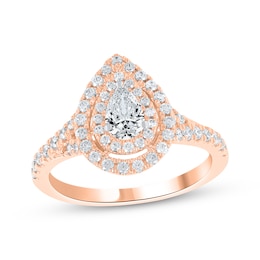 Now + Forever Lab-Grown Diamonds Pear-Shaped Double Halo Engagement Ring 1 ct tw 14K Rose Gold