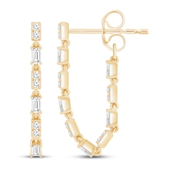 Baguette & Round-Cut Diamond Front-Back Chain Dangle Earrings 1/3 ct tw 10K Yellow Gold