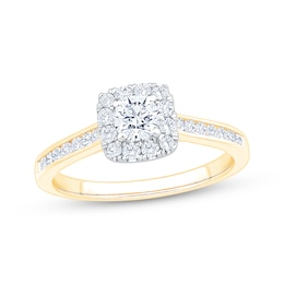 Now + Forever Round-Cut Diamond Cushion Halo Engagement Ring 3/4 ct tw 10K Two-Tone Gold