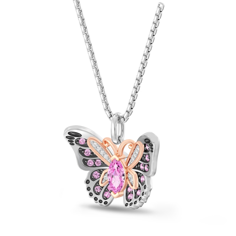 Main Image 2 of Wicked Pink Lab-Created Sapphire & Diamond Accent Butterfly Necklace Sterling Silver & 10K Rose Gold 18&quot;