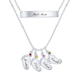 Birthstone Family & Mother's Layered Mother's Necklace (1-4 Stones and 2-5 Lines)