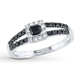 Now + Forever Black Diamond Ring 1/2 ct tw Princess-cut 10K White Gold