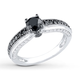 Now + Forever Black Diamond Ring 1-1/4 cts tw Round-cut 10K White Gold