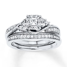 Diamond Bridal Set 3/8 ct tw Princess-cut 10K White Gold