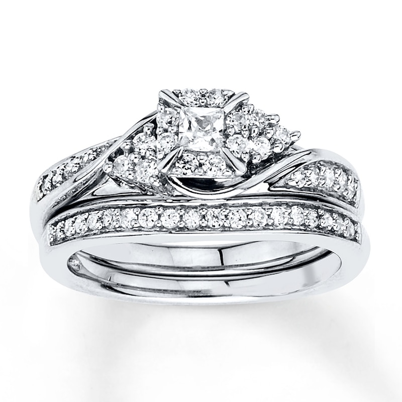 Main Image 1 of Diamond Bridal Set 3/8 ct tw Princess-cut 10K White Gold