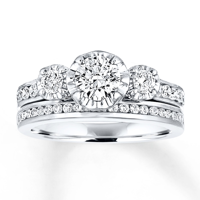 Main Image 1 of Diamond Bridal Set 1-3/8 ct tw Round-cut 14K White Gold