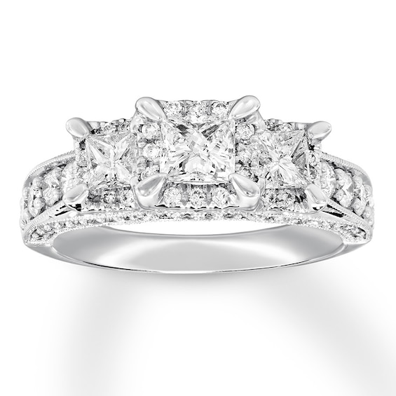 3-Stone Diamond Ring 1-1/2 ct tw Princess/Round 14K White Gold