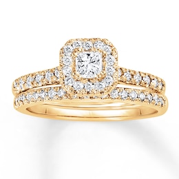 Diamond Bridal Set 5/8 ct tw Princess & Round 14K Yellow Gold