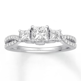 Memories Moments Magic Diamond Engagement Ring 1 ct tw Princess/Round 14K White Gold