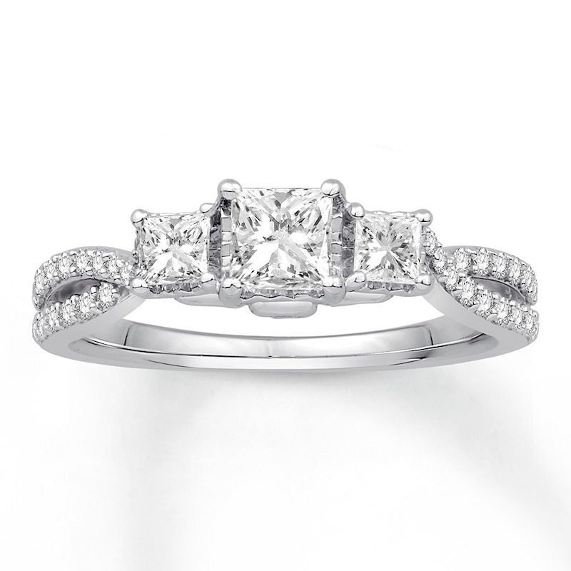 Main Image 1 of Memories Moments Magic Diamond Engagement Ring 1 ct tw Princess/Round 14K White Gold