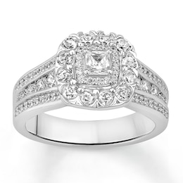 Diamond Engagement Ring 1-1/2 ct tw Princess & Round 14K Gold