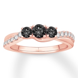 Memories Moments Magic 3-Stone Black Diamond Engagement Ring 5/8 ct tw 10K Rose Gold