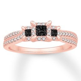 Memories Moments Magic 3-Stone Black Diamond Engagement Ring 1/2 ct tw 10K Rose Gold