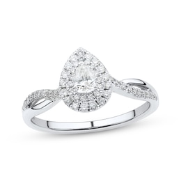 Now + Forever Diamond Engagement Ring 1/2 ct tw Pear & Round 14K White Gold