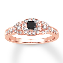 Memories Moments Magic Black & White Round Diamond Engagement Ring 1/2 Carat tw 10K Rose Gold