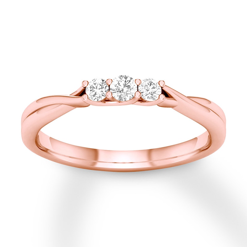 Memories Moments Magic Three-Stone Diamond Ring 1/5 ct tw Round-cut 14K Rose Gold