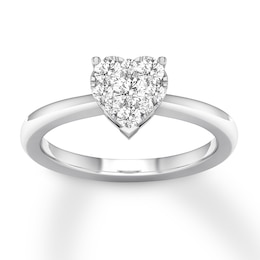 Heart Framed Round Diamond Engagement Ring 1/3 ct tw 10K White Gold