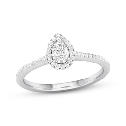 Now + Forever Diamond Engagement Ring 1/3 ct tw Pear & Round 10K White Gold