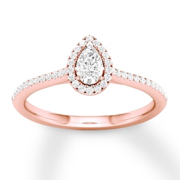 Diamond Engagement Ring 1/3 ct tw Pear & Round 10K Rose Gold