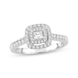 Diamond Engagement Ring 1/2 ct tw Princess & Round-cut 14K White Gold