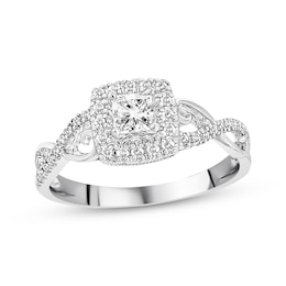 Diamond Engagement Ring 3/8 ct tw Princess & Round-cut 10K White Gold
