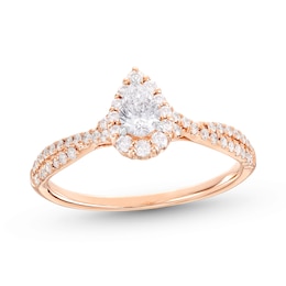 Now + Forever Diamond Engagement Ring 1/2 ct tw Pear/Round 14K Rose Gold