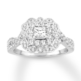 Now + Forever Diamond Engagement Ring 1 ct tw Princess & Round-cut 14K White Gold