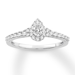 Now + Forever Diamond Engagement Ring 1/2 ct tw Pear/Round 14K White Gold